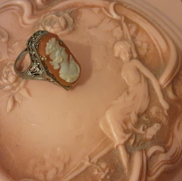 ANTIQUE 14K SOLID GOLD, FILLGREE CAMEO RING, SIZE 3 1/4 - Picture 3 of 16